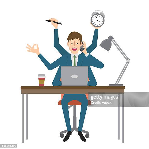 multitasking businessman - balancing act cartoon stock illustrations