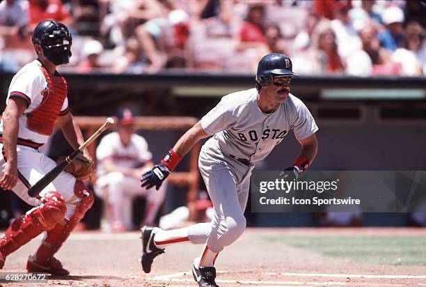 Bill Buckner of the Boston Red Sox in action during the Red Sox American League Championship Series game versus the California Angels at Anaheim...