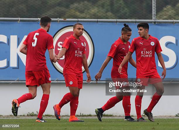 Layton Ndukwu of Leicester City FC celebrates with teammates after scoring a goal during the UEFA Youth Champions League match between FC Porto and...