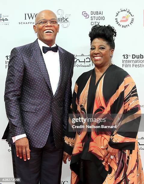 Samuel L Jackson with his wife LaTanya Richardson attend the Opening Night Gala during day one of the 13th annual Dubai International Film Festival...