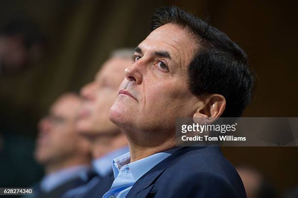 Mark Cuban, Chairman of AXS TV, prepares to testify during a Senate Judiciary Subcommittee on Antitrust, Competition Policy & Consumer Rights hearing...