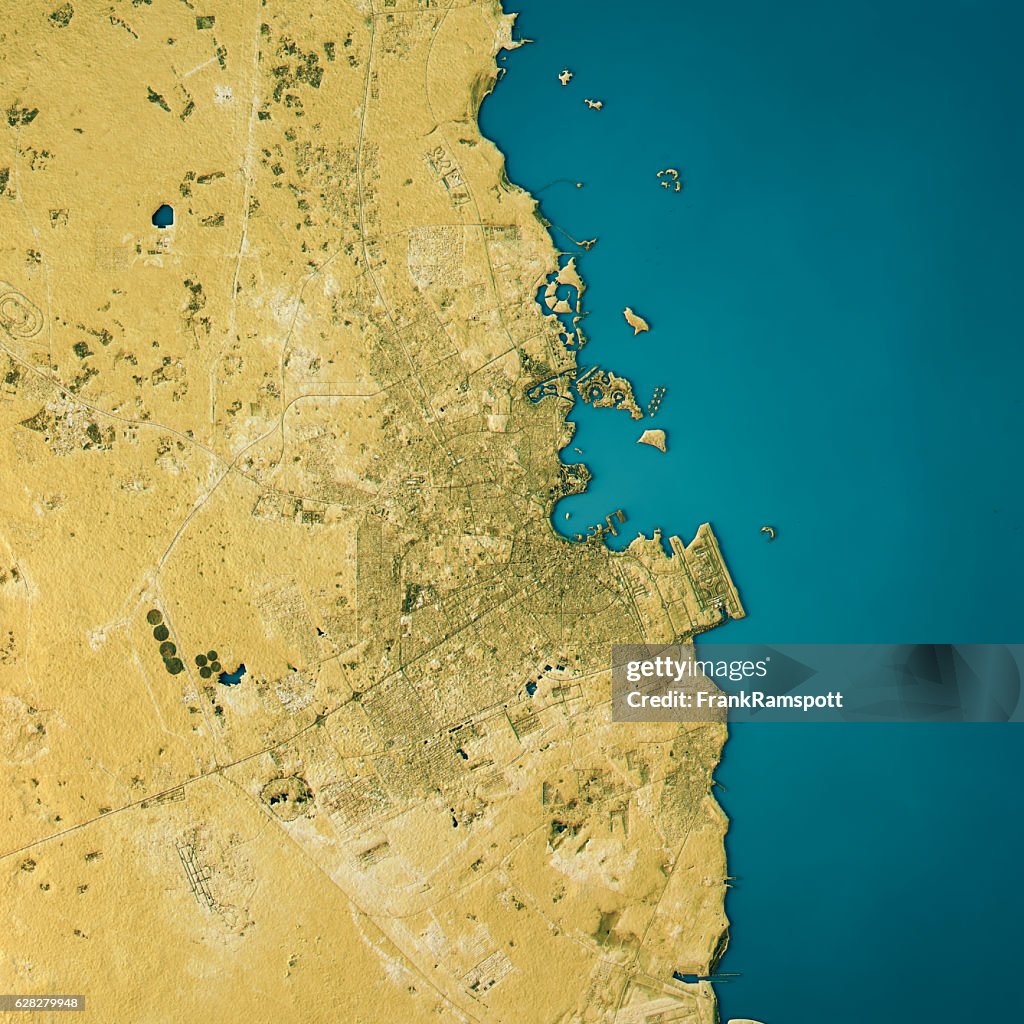 Doha Topographic Map Natural Color Top View