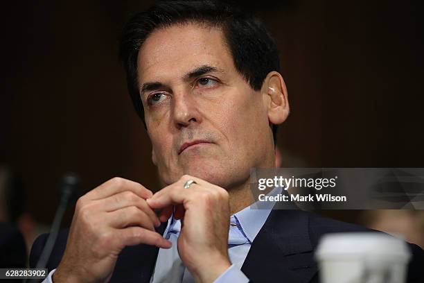 Mark Cuban, chairman of AXS TV and owner of the Dallas Mavericks, listens to testimony during a Senate Judiciary Subcommittee hearing on Capitol...