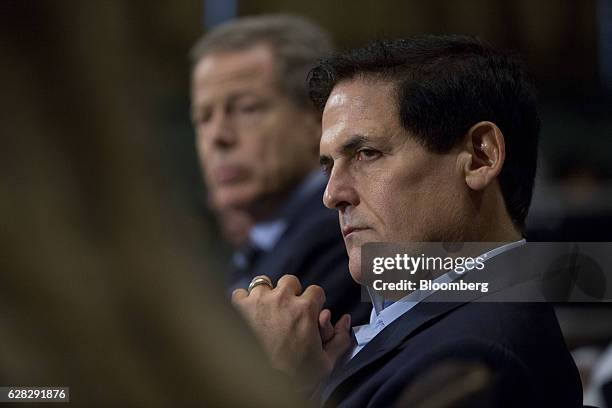 Mark Cuban, billionaire owner of the National Basketball Association's Dallas Mavericks basketball team and chairman of AXS TV, listens during a...