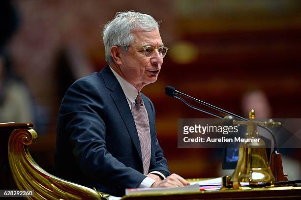 President of the National Assembly Claude Bartolone reacts as Ministers answer deputies during the weekly questions to the government at French...