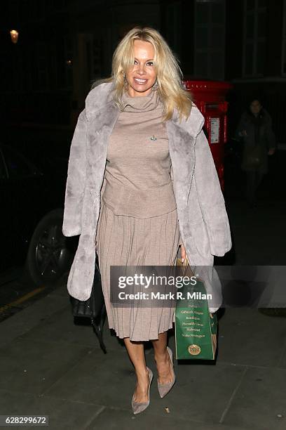 Pamela Anderson seen at the Ecuadorian Embassy visiting her friend Julian Assange on December 7, 2016 in London, England.