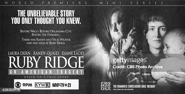Television advertisement as appeared in the May 18, 1996 issue of TV Guide magazine. An ad for the made-for-TV mini-series movie: Ruby Ridge: An...