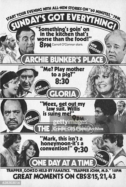 Television advertisement as appeared in the October 9, 1982 issue of TV Guide magazine. An ad for the Sunday primetime comedies line-up: Archie...