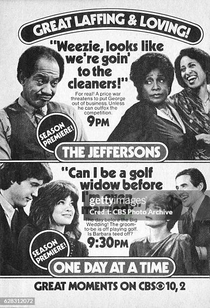 Television advertisement as appeared in the September 25, 1982 issue of TV Guide magazine. An ad for the Sunday primetime comedies: The Jeffersons ;...