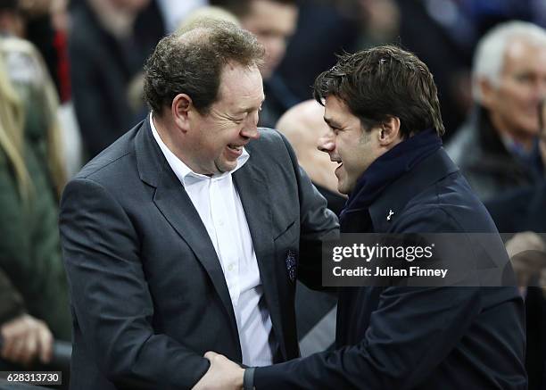 Leonid Slutsky head coach of CSKA Moscow and Mauricio Pochettino, Manager of Tottenham Hotspur embrace prior to kick off during the UEFA Champions...