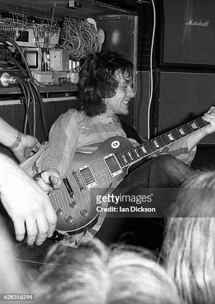 Paul Kossoff of English blues rock band Free performing on stage in United Kingdom, 1972.