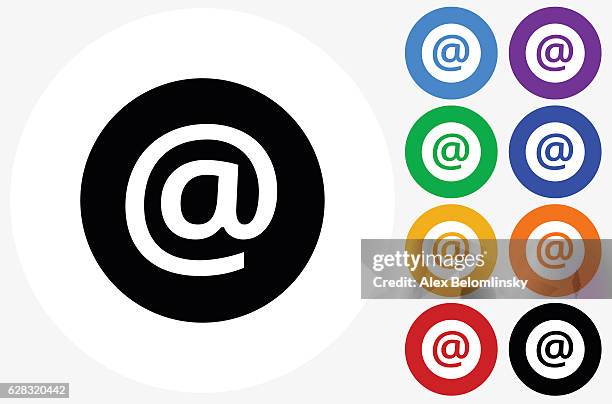 email icon on flat color circle buttons - 'at' symbol stock illustrations