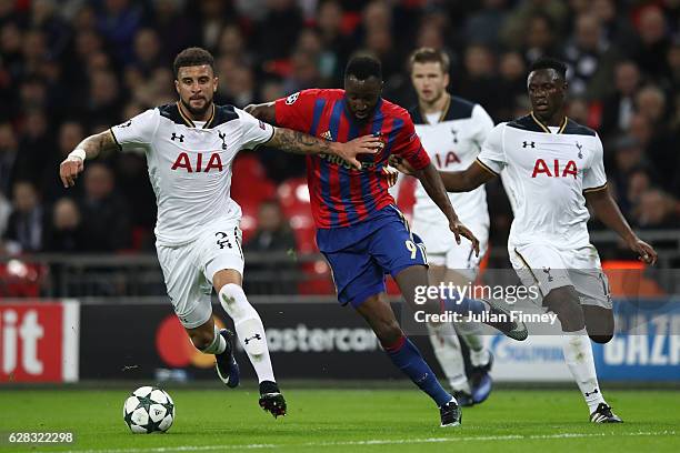 Kyle Walker of Tottenham Hotspur and Lacina Traore of CSKA Moscow battle for possession during the UEFA Champions League Group E match between...