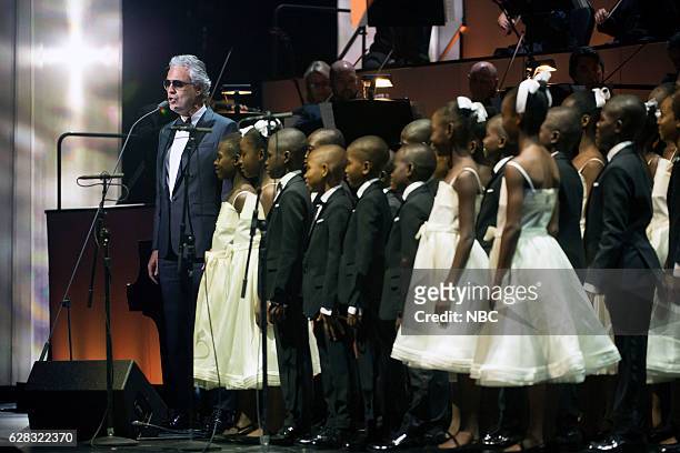 Concert -- Pictured: Andrea Bocelli with Voices of Haiti --