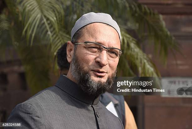 President of the All India Majlis-e-Ittehadul Muslimeen and Lok Sabha MP Asaduddin Owaisi during the Parliament Winter Session at Parliament House on...