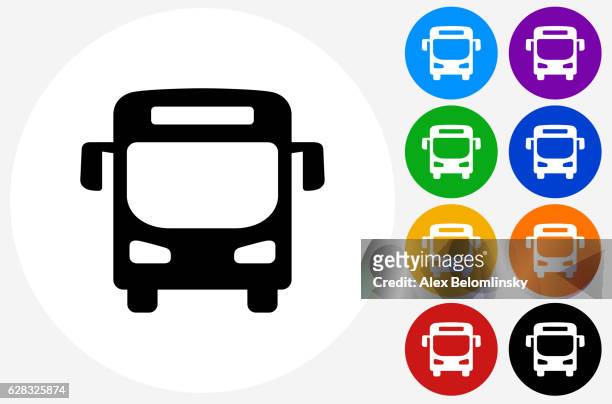 ilustraciones, imágenes clip art, dibujos animados e iconos de stock de icono de bus en los botones de círculo de color plano - bus