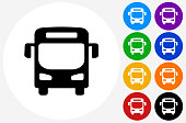 Bus Icon on Flat Color Circle Buttons