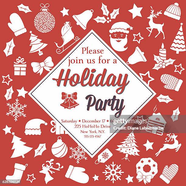 retro red and white christmas party invitation template - baseball glove silhouette stock illustrations