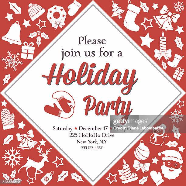 retro red and white christmas party invitation template - baseball glove silhouette stock illustrations