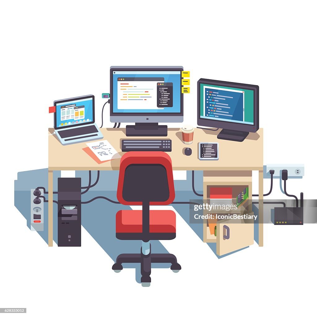 Programmers Bench Professional Programmer Working Desk High-Res Vector Graphic - Getty Images