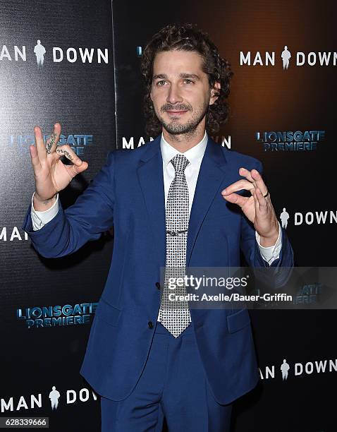 Actor Shia LaBeouf attends the premiere of 'Man Down' at ArcLight Hollywood on November 30, 2016 in Hollywood, California.