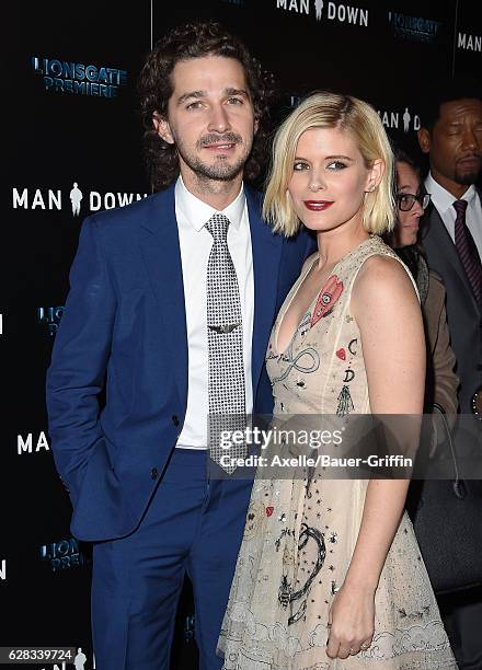 Actors Shia LaBeouf and Kate Mara attend the premiere of 'Man Down' at ArcLight Hollywood on November 30, 2016 in Hollywood, California.