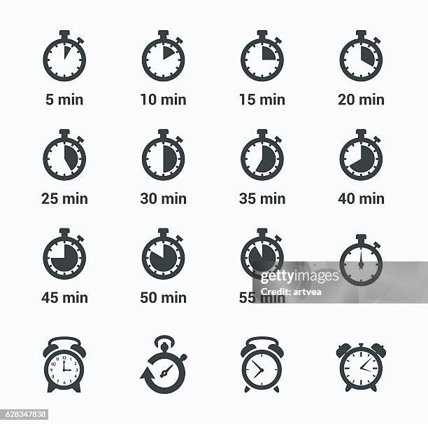 stockillustraties, clipart, cartoons en iconen met time clock icon set - alarm clock