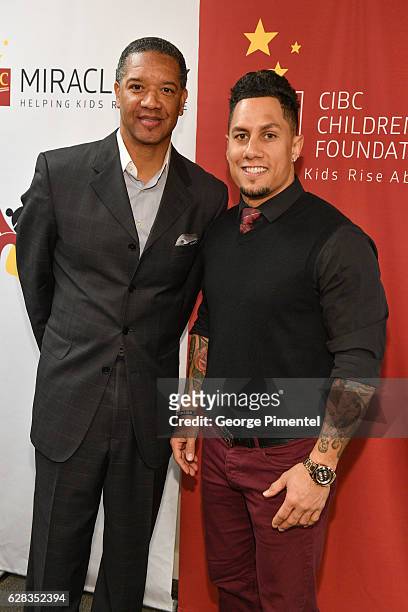 Alumni Damon Allen and CFL Hamilton Ticats Chad Owens attends the 32nd Anniversary of CIBC Miracle Day to help raise millions for kids in need on...