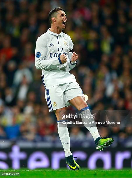 Cristiano Ronaldo of Real Madrid reats during the UEFA Champions League Group F match between Real Madrid CF and Borussia Dortmund at the Bernabeu on...