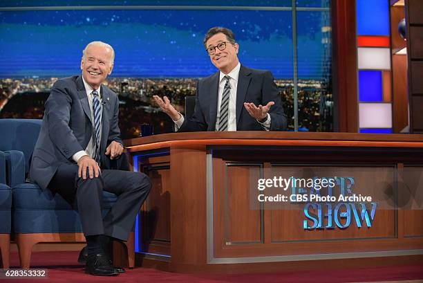 The Late Show with Stephen Colbert and guest Vice President Joseph Biden during Tuesday's 12/06/16 show in New York.