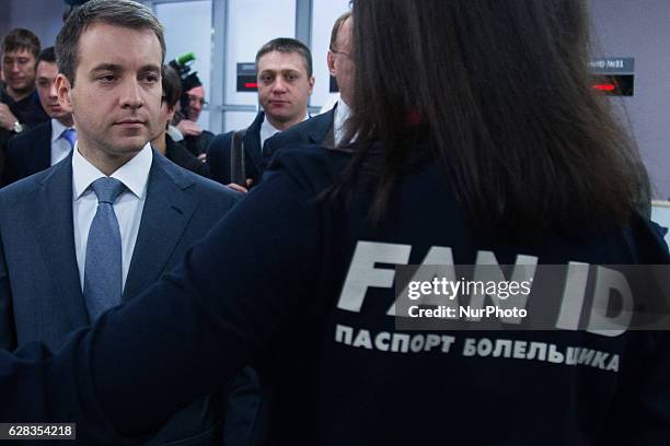 Russia's Communications and Mass Media Minister Nikolai Nikiforov at the opening ceremony of the first centre for registration and issuance of FIFA...