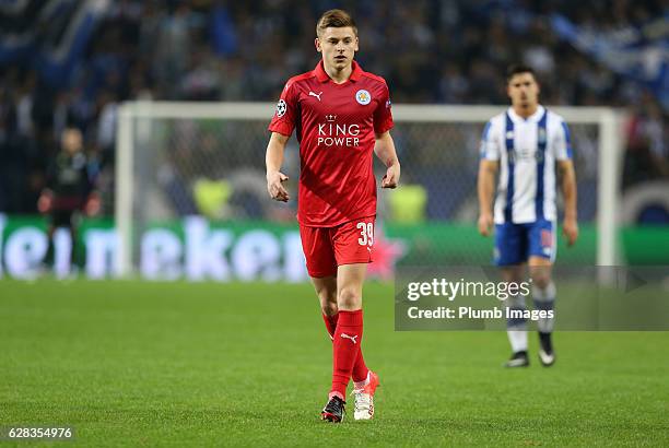 Harvey Barnes of Leicester City makes his first team debut during the UEFA Champions Leagues match between FC Porto and Leicester City at Estadio do...