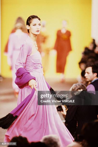 Marpessa Hennink walks the runway at the Christian Lacroix Ready to Wear Fall/Winter 1989-1990 fashion show during the Paris Fashion Week in March,...