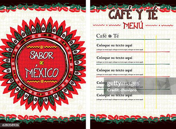 spanish menu for cafe, bar, coffeehouse - sabor de mexico - ring bearer stock illustrations