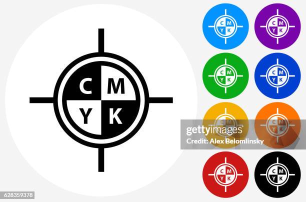 cmyk drucksymbol auf flachen farbkreistasten - cmyk farbmodell stock-grafiken, -clipart, -cartoons und -symbole