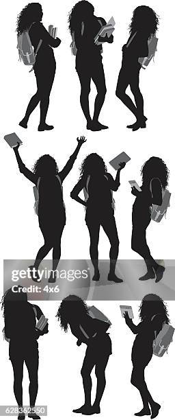 female student holding books - college students cheering stock illustrations