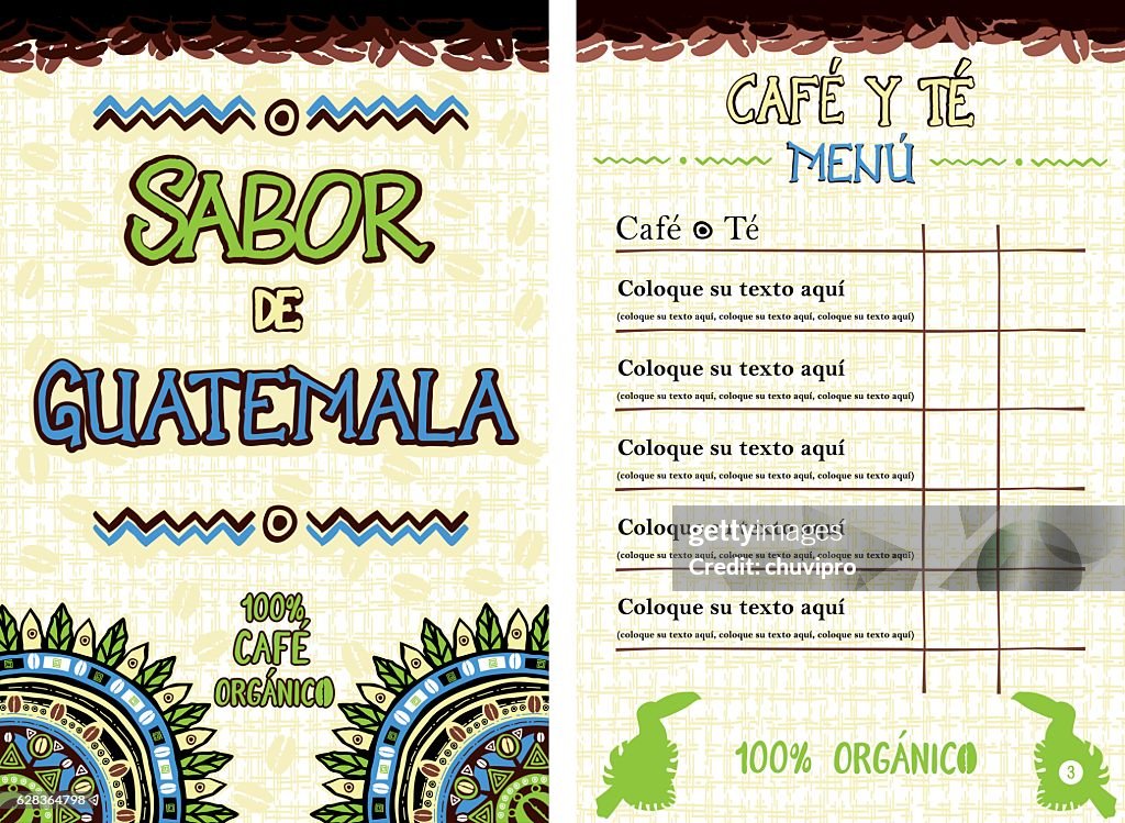 Spanische Speisekarte für Café, Bar, Kaffeehaus - Sabor de Guatemala