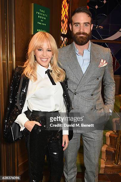 Kylie Minogue and Joshua Sasse attend an intimate performance with Kylie Minogue at The Ivy to kick off The Ivy 100 Centenary celebrations on...