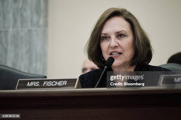 Senator Deb Fischer, a Republican from Nebraska, questions a witness during a Senate Committee on Commerce Science & Transportation hearing in...