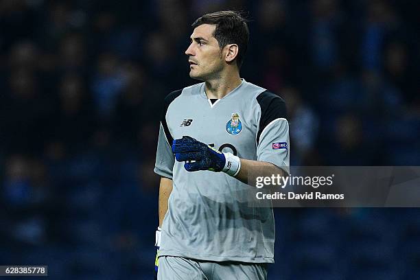 Iker Casillas of FC Porto looks on during the UEFA Champions League match between FC Porto and Leicester City FC at Estadio do Dragao on December 7,...