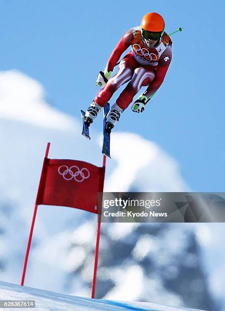 Russia - Sandro Viletta of Switzerland competes in the men's super combined downhill at the Rosa Khutor Alpine Center during the Sochi Olympics in...