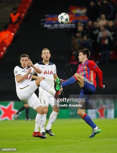 Tottenham Hotspurs Eric Dier vies with CSKA Moscow's Georgi Schennikov during the UEFA Champions League Group E match between Tottenham Hotspur and...