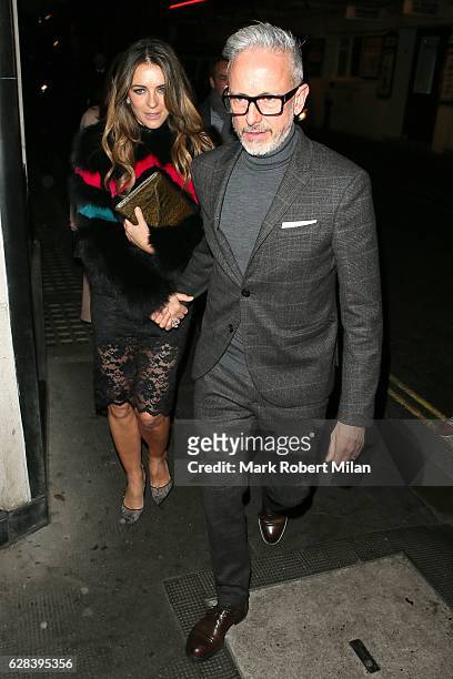 Elizabeth Hurley and Patrick Cox at the Ivy restaurant for an intimate Kylie Minogue performnce on December 7, 2016 in London, England.