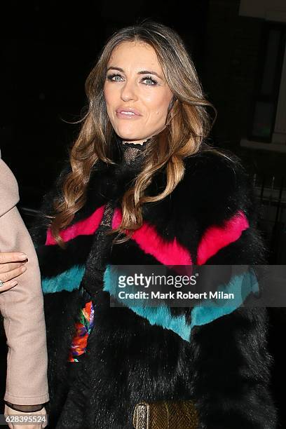 Elizabeth Hurley at the Ivy restaurant for an intimate Kylie Minogue performnce on December 7, 2016 in London, England.