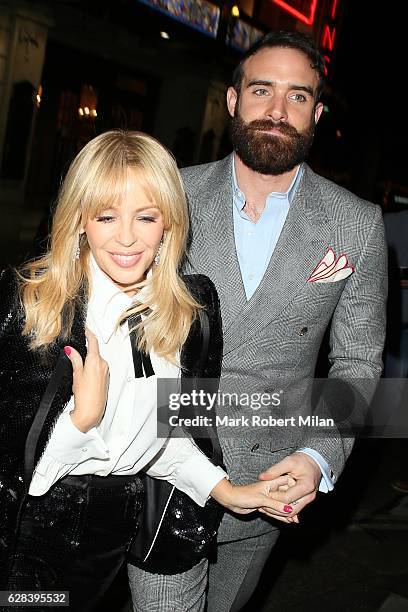 Kylie Minogue and Joshua Sasse at the Ivy restaurant for her intimate performnce on December 7, 2016 in London, England.