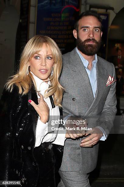 Kylie Minogue and Joshua Sasse at the Ivy restaurant for her intimate performnce on December 7, 2016 in London, England.