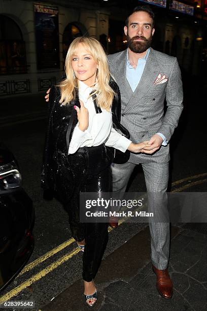 Kylie Minogue and Joshua Sasse at the Ivy restaurant for her intimate performnce on December 7, 2016 in London, England.