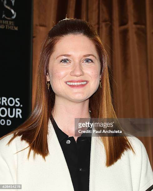 Actress Bonnie Wright attends the press preview for the exhibit showcasing the costumes and props from Warner Bros. Pictures' "Fantastic Beasts and...