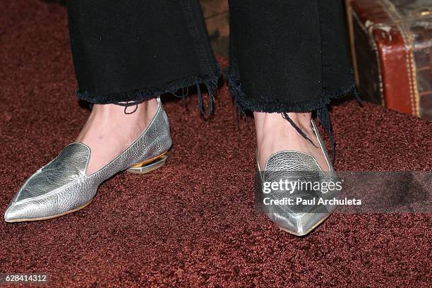 Actress Bonnie Wright ,Shoe Detail, attends the press preview for the exhibit showcasing the costumes and props from Warner Bros. Pictures'...