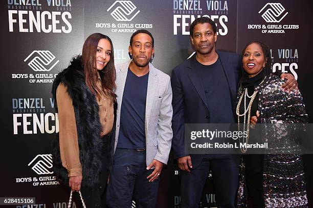 Eudoxie Bridges, Christopher Bridges aka Ludacris, Denzel Washington and Pauletta Washington attend "Fences" Atlanta Screening at Regal Atlantic...